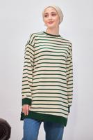 Tesettür giyim YEŞİL ÇİZGİLİ TUNİK T 9543