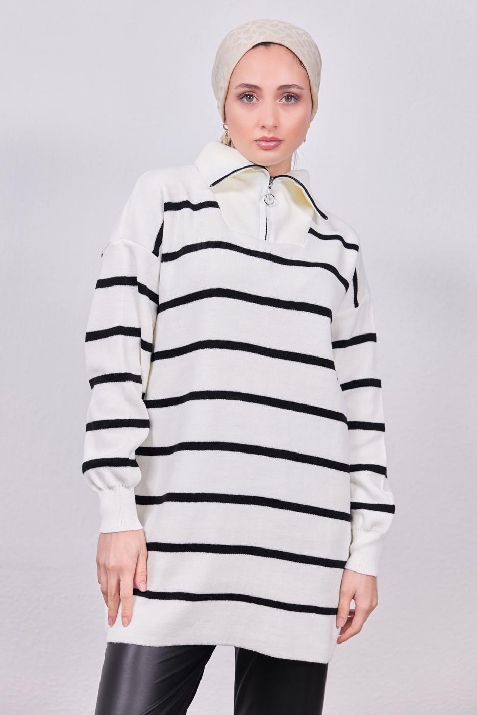 Hijab clothing BLACK STRIPED KNITWEAR TUNIC T 9808