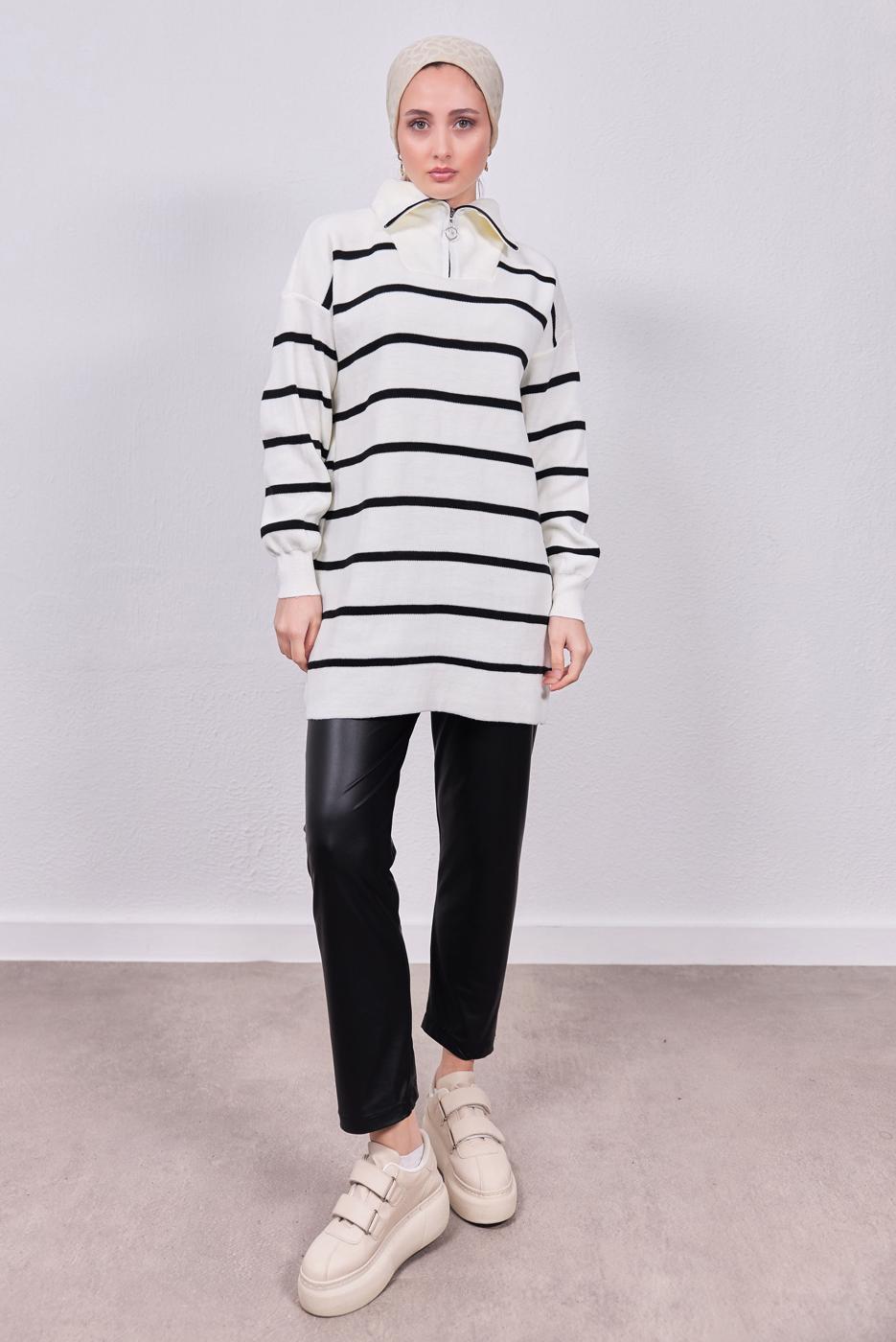 Hijab clothing BLACK STRIPED KNITWEAR TUNIC T 9808
