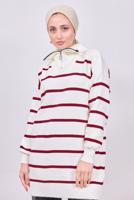 Tesettür giyim KIRMIZI ÇİZGİLİ TRİKO TUNİK T 9808