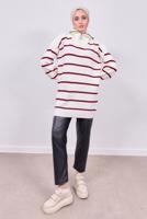 Tesettür giyim KIRMIZI ÇİZGİLİ TRİKO TUNİK T 9808