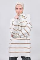 Hijab clothing BROWN STRIPED KNITWEAR TUNIC T 9808