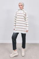 Hijab clothing BROWN STRIPED KNITWEAR TUNIC T 9808