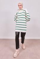 Tesettür giyim YEŞİL ÇİZGİLİ TRİKO TUNİK T 9808