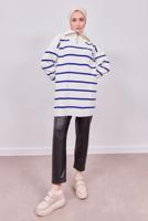 Tesettür giyim LACİVERT ÇİZGİLİ TRİKO TUNİK T 9808