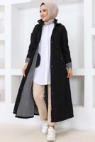 Tesettür giyim SİYAH KAPÜŞONLU TRENÇKOT T 0107
