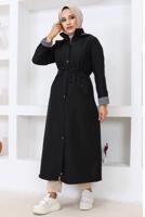 Tesettür giyim SİYAH KAPÜŞONLU TRENÇKOT T 0107