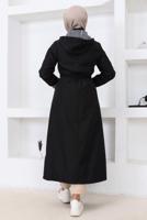 Tesettür giyim SİYAH KAPÜŞONLU TRENÇKOT T 0107