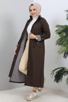 Tesettür giyim KAHVE KAPÜŞONLU TRENÇKOT T 0107