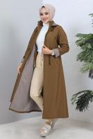 Tesettür giyim TABA KAPÜŞONLU TRENÇKOT T 0107