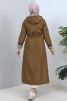 Tesettür giyim TABA KAPÜŞONLU TRENÇKOT T 0107