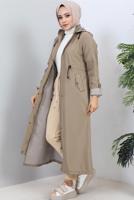 Tesettür giyim BEJ KAPÜŞONLU TRENÇKOT T 0107