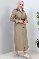 Tesettür giyim BEJ KAPÜŞONLU TRENÇKOT T 0107