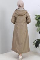 Tesettür giyim BEJ KAPÜŞONLU TRENÇKOT T 0107