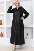 Vêtements hijab NOIR VESTE À CAPUCHE EN SIMILI CUIR T 0521