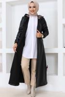 Vêtements hijab NOIR VESTE À CAPUCHE EN SIMILI CUIR T 0521