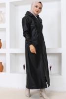 Vêtements hijab NOIR VESTE À CAPUCHE EN SIMILI CUIR T 0521