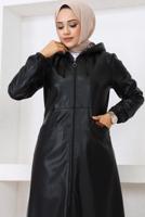 Vêtements hijab NOIR VESTE À CAPUCHE EN SIMILI CUIR T 0521