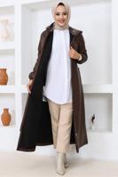 Hijab clothing BROWN HOODED FAUX LEATHER JACKET T 0521