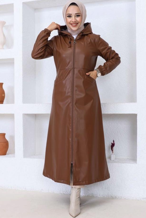 Vêtements hijab TABA VESTE À CAPUCHE EN SIMILI CUIR T 0521 - TRENDTESETTÜR