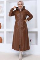 Hijab clothing TABA HOODED FAUX LEATHER JACKET T 0521