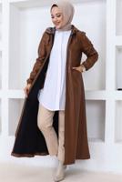 Hijab clothing TABA HOODED FAUX LEATHER JACKET T 0521