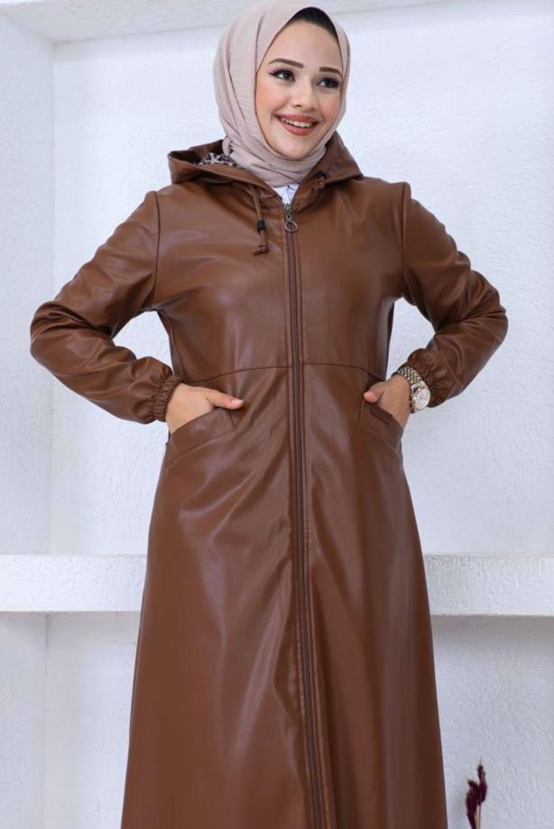 Vêtements hijab TABA VESTE À CAPUCHE EN SIMILI CUIR T 0521 - TRENDTESETTÜR
