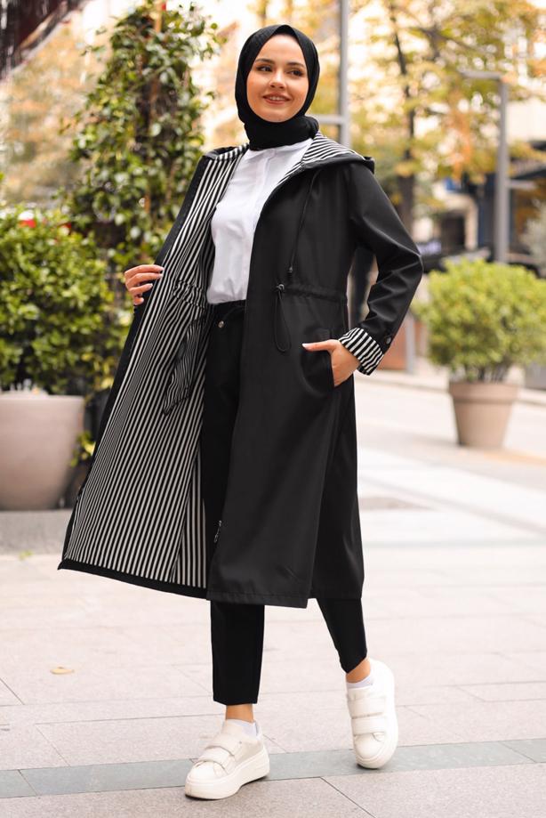 Vêtements hijab  HOODED TRENCH COAT T 0602-1 - TRENDTESETTÜR