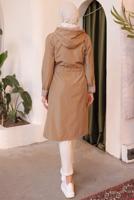 Tesettür giyim BEJ KAPÜŞONLU TRENÇKOT T 0602-1