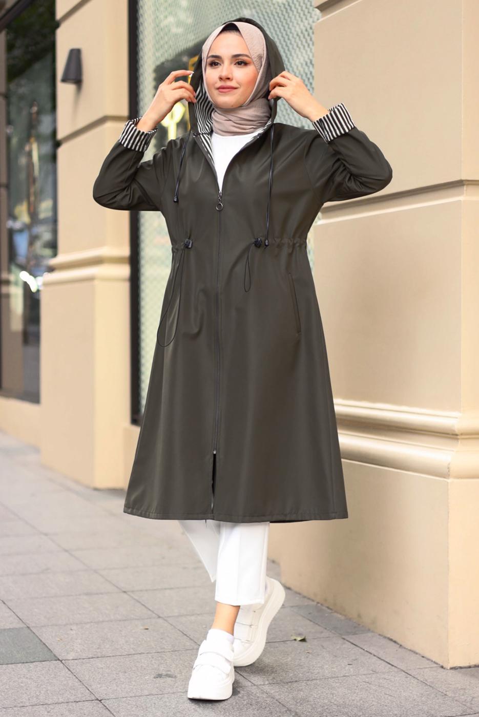 Vêtements hijab KAKI TRENCH À CAPUCHE T 0602-1