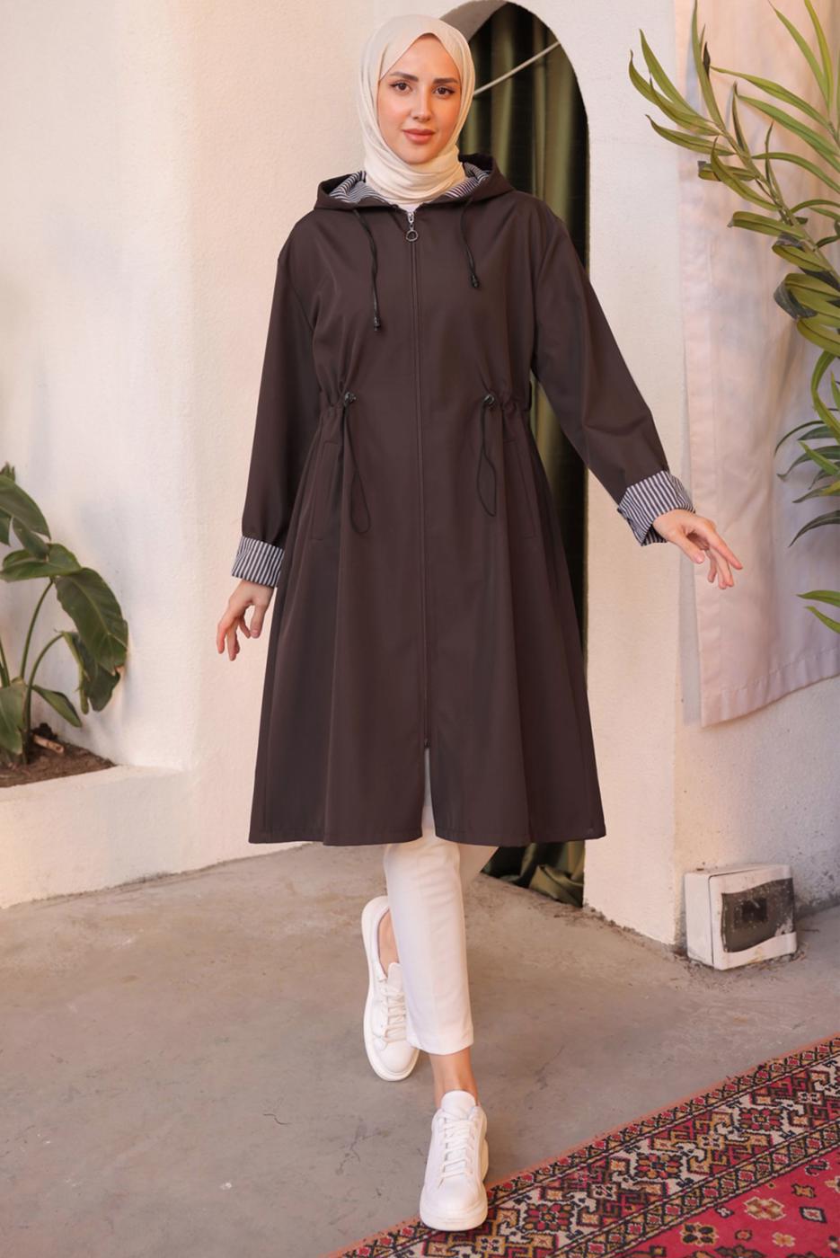 Vêtements hijab BRUN TRENCH À CAPUCHE T 0602-1