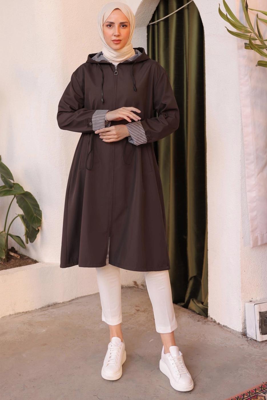 Vêtements hijab BRUN TRENCH À CAPUCHE T 0602-1