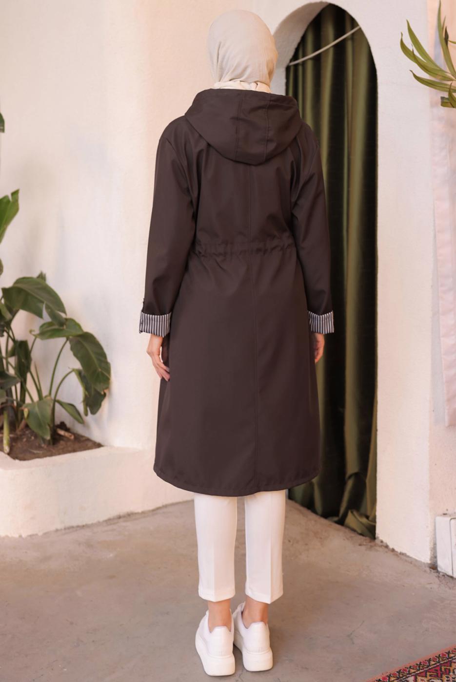 Vêtements hijab BRUN TRENCH À CAPUCHE T 0602-1