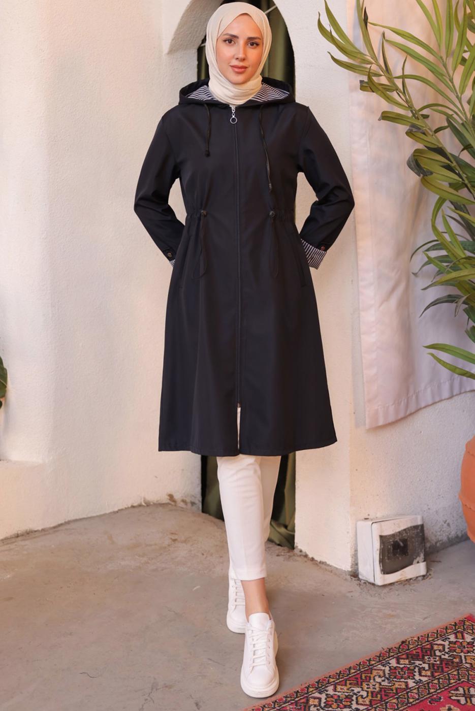 Vêtements hijab BLEU MARINE TRENCH À CAPUCHE T 0602-1