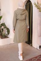 Tesettür giyim VİZON KAPÜŞONLU TRENÇKOT T 0602-1