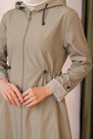 Tesettür giyim VİZON KAPÜŞONLU TRENÇKOT T 0602-1