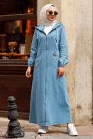 Tesettür giyim MAVİ KAPÜŞONLU TESETTÜR KAP T 1167