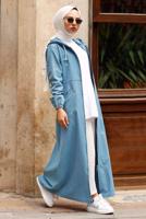 Tesettür giyim MAVİ KAPÜŞONLU TESETTÜR KAP T 1167