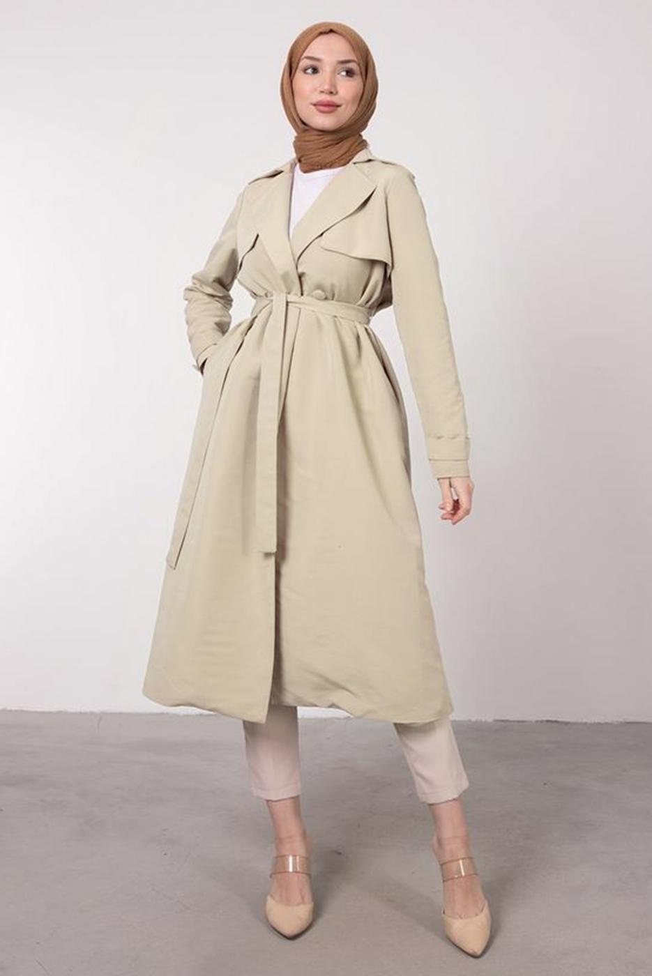 Vêtements hijab BEIGE VESTE AVEC DÉTAIL DE POCHE T 1331