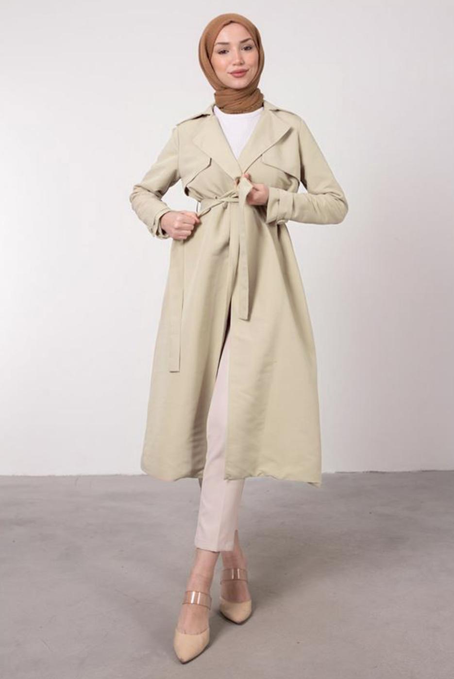 Vêtements hijab BEIGE VESTE AVEC DÉTAIL DE POCHE T 1331