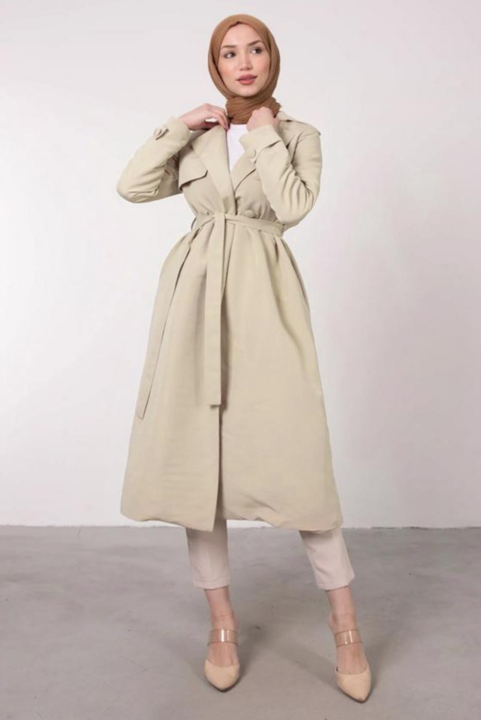 Vêtements hijab BEIGE VESTE AVEC DÉTAIL DE POCHE T 1331