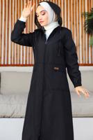Tesettür giyim SİYAH KAPÜŞONLU KAP T 3007-1