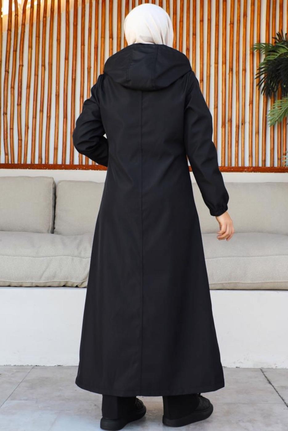 Tesettür giyim SİYAH KAPÜŞONLU KAP T 3007-1