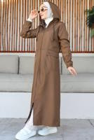 Tesettür giyim TABA KAPÜŞONLU KAP T 3007-1