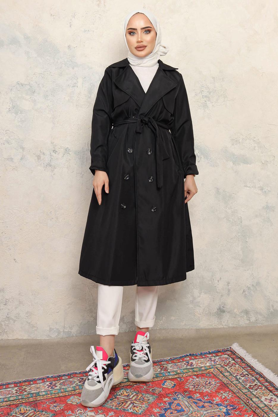 Vêtements hijab NOIR TRENCH CEINTURE CEINTURE T 4743