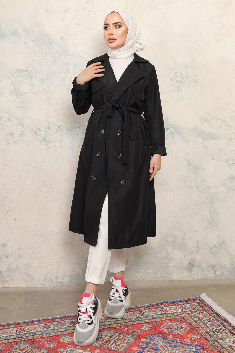 Vêtements hijab NOIR TRENCH CEINTURE CEINTURE T 4743