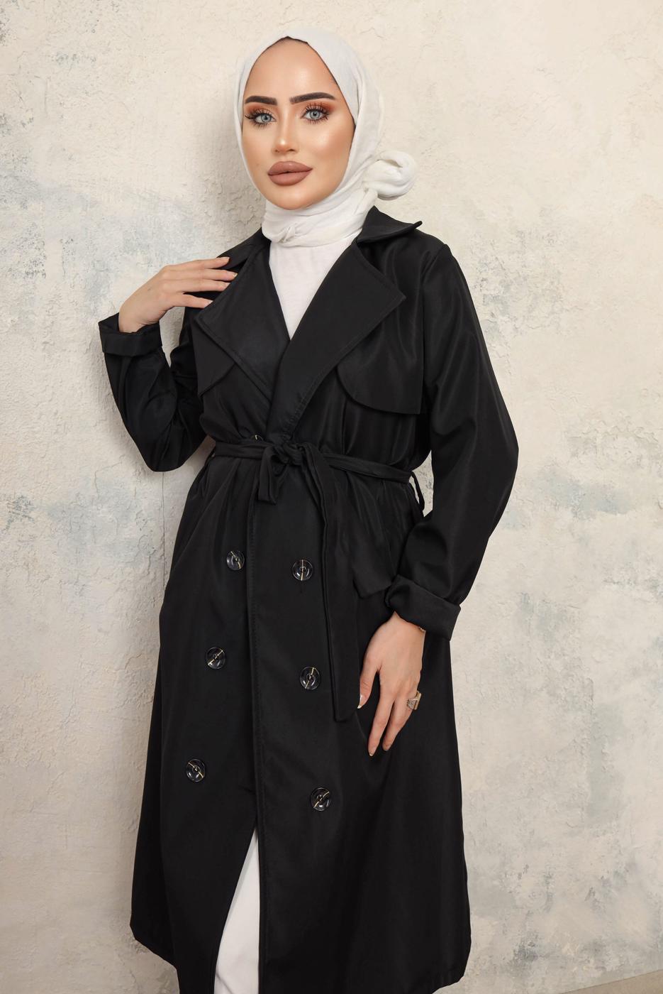 Vêtements hijab NOIR TRENCH CEINTURE CEINTURE T 4743