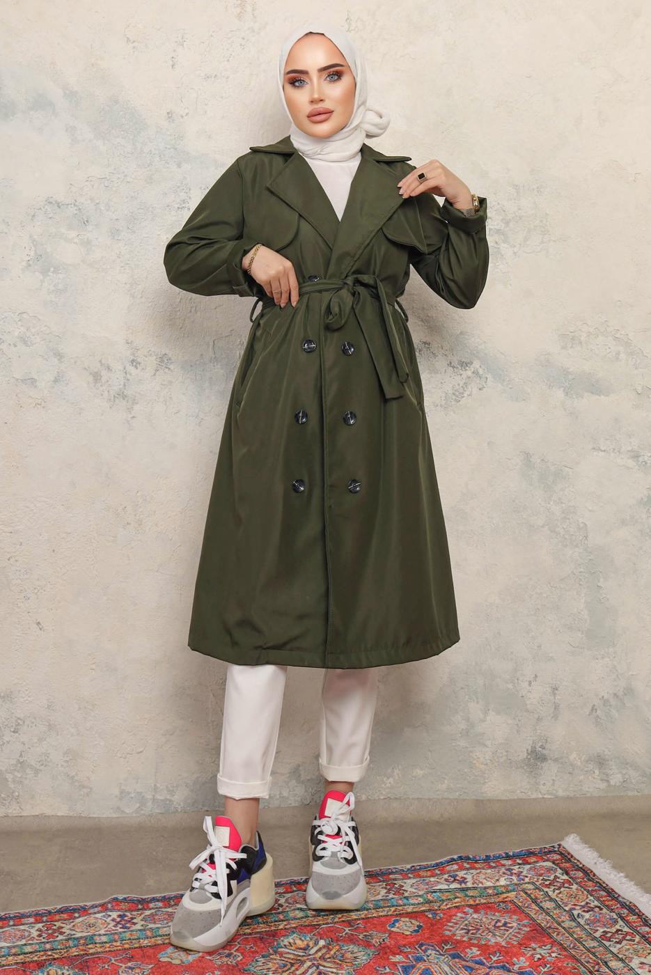 Vêtements hijab KAKI TRENCH CEINTURE CEINTURE T 4743