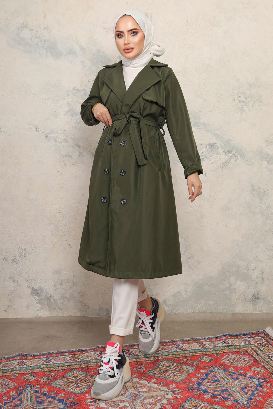 Vêtements hijab KAKI TRENCH CEINTURE CEINTURE T 4743