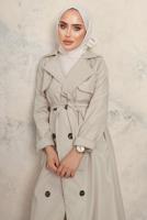 Tesettür giyim BEJ KUŞAKLI DÜĞMELİ TRENÇKOT T 4743